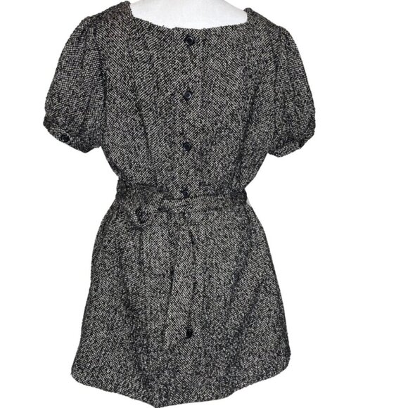 Jennifer Lopez Belted Tweed Knit Mini Dress Black/Tan Classy Button Back XL - Picture 3 of 8